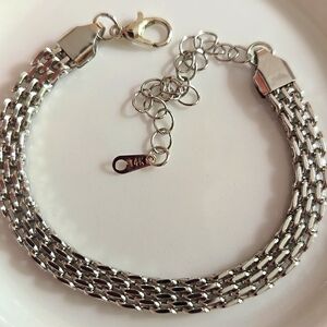 🌟 New 14K White Gold-plated Stainless Steel Mesh Silky Bracelet Adjustable 🌟